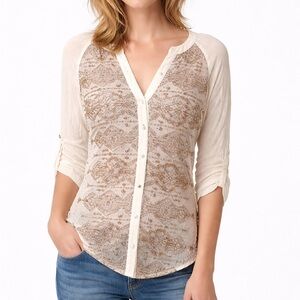 TINY Anthropologie Ivory Embroidered Lurex Silk Blend Boho Blouse Small S